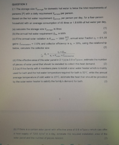 QUESTION 2 2 . 1 The storage size V s t e r a g y