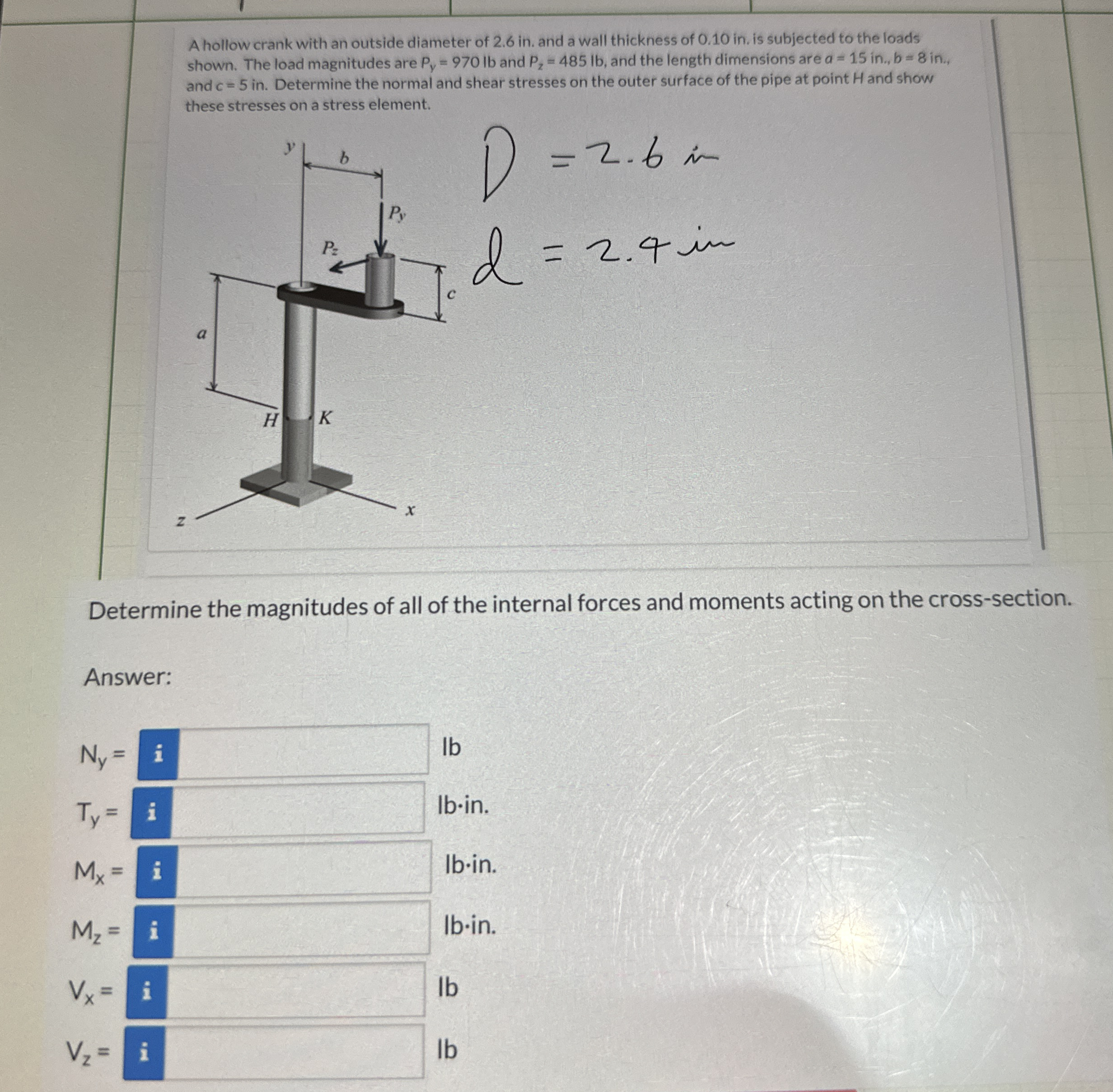 A hollow crank with an outside diameter of 2 . 6