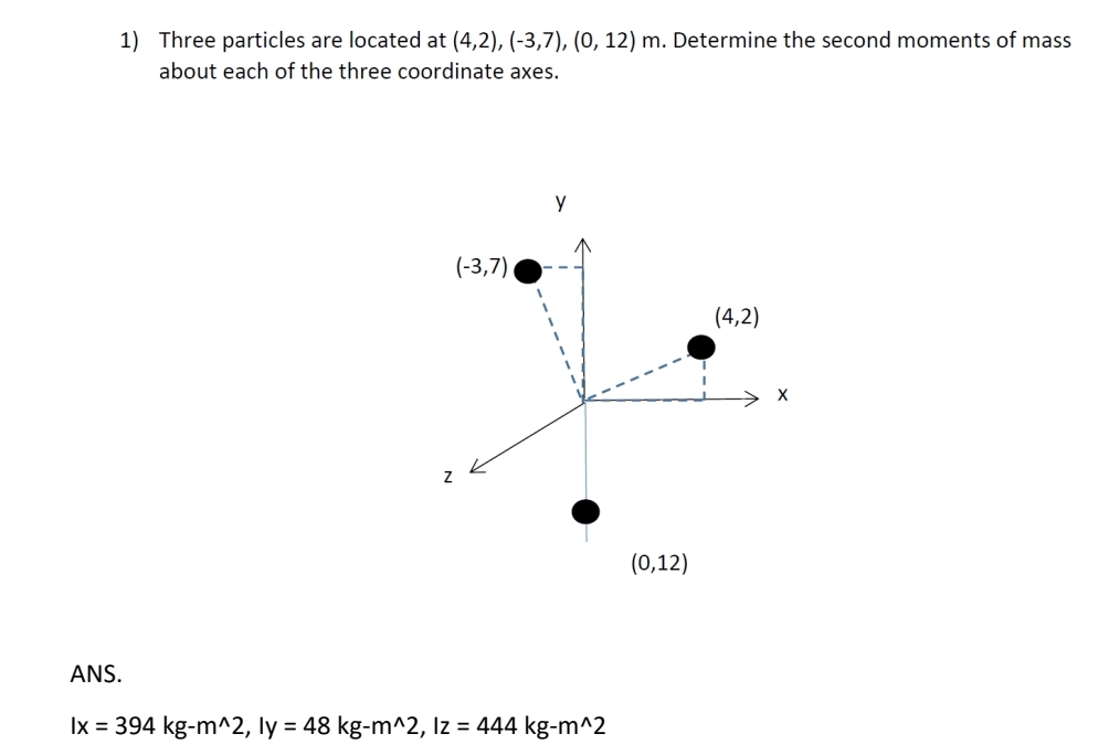 Three particles are located at ( 4 , 2 ) , ( - 3