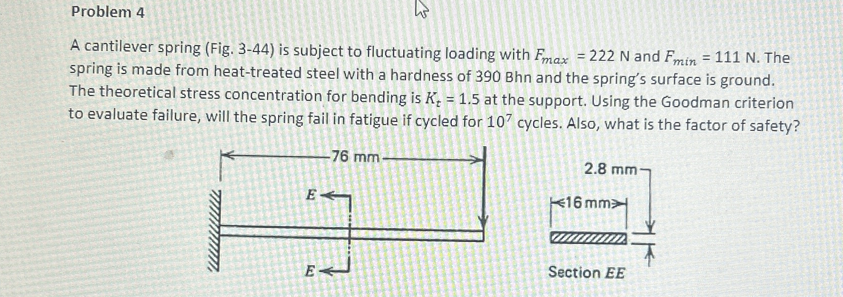 Problem 4 A cantilever spring ( Fig . 3 - 4 4 )