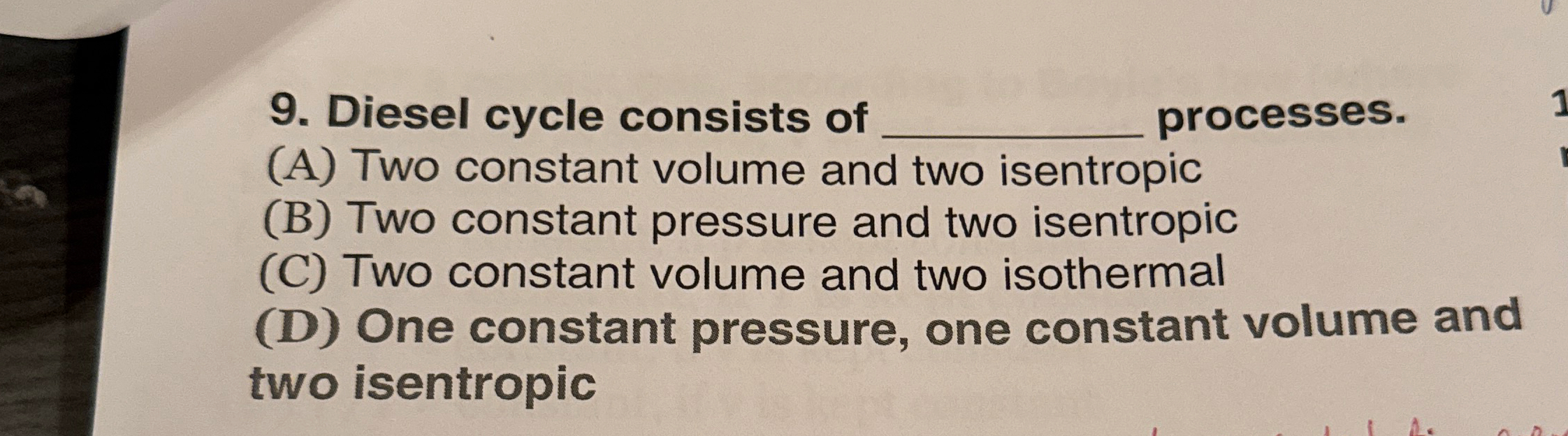 Diesel cycle consists of q , processes. ( A ) Two