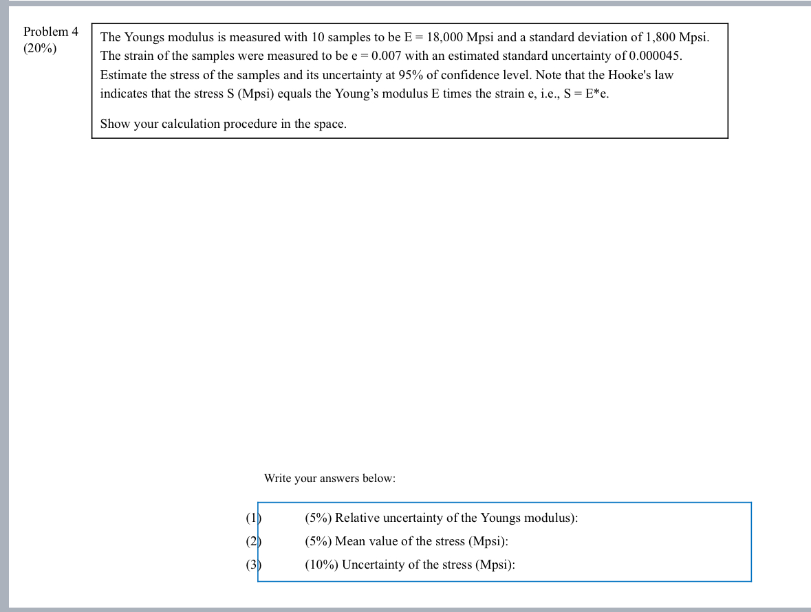 Problem 4 ( 2 0 % ) The Youngs modulus is
