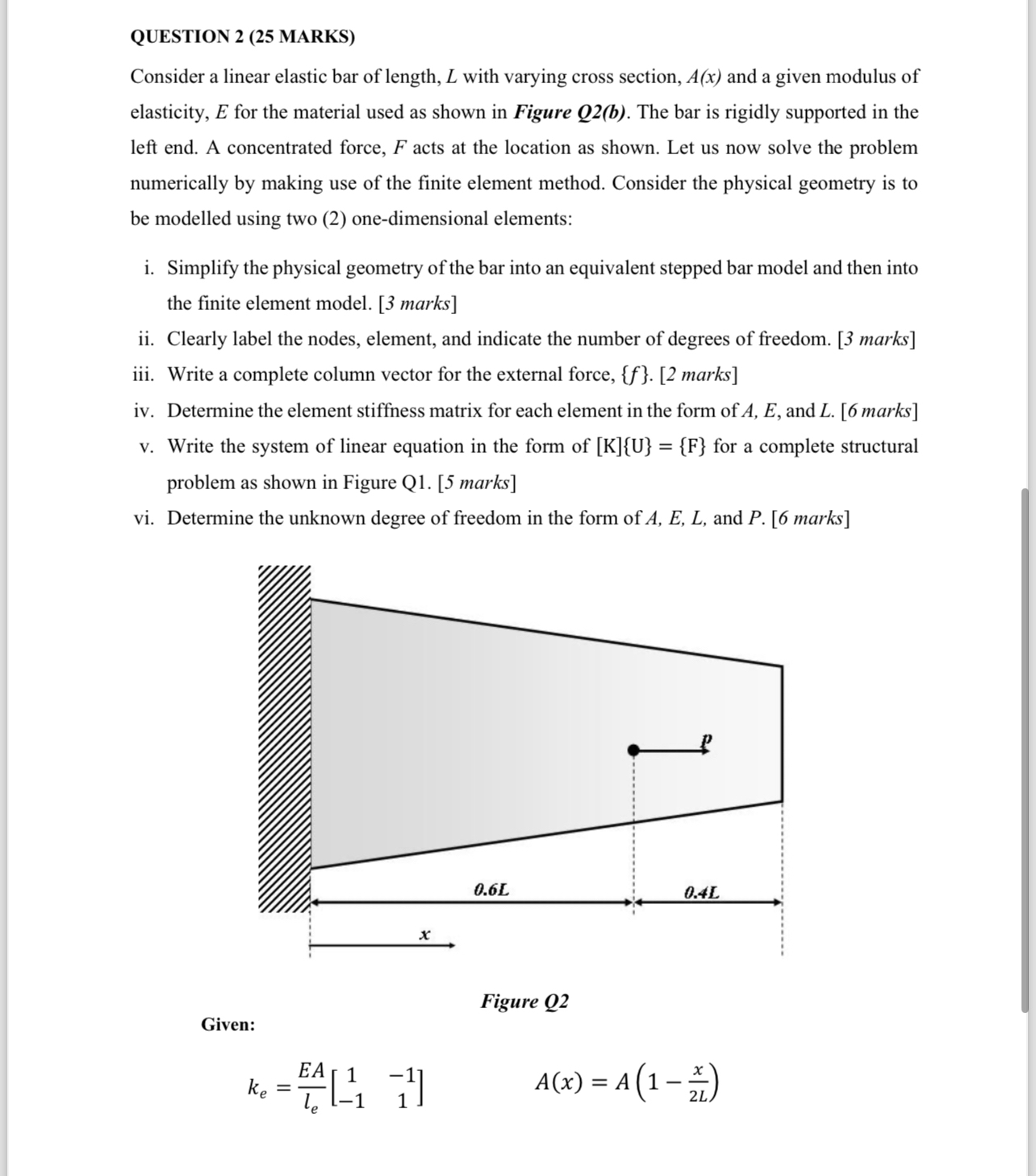 QUESTION 2 ( 2 5 MARKS ) Consider a linear