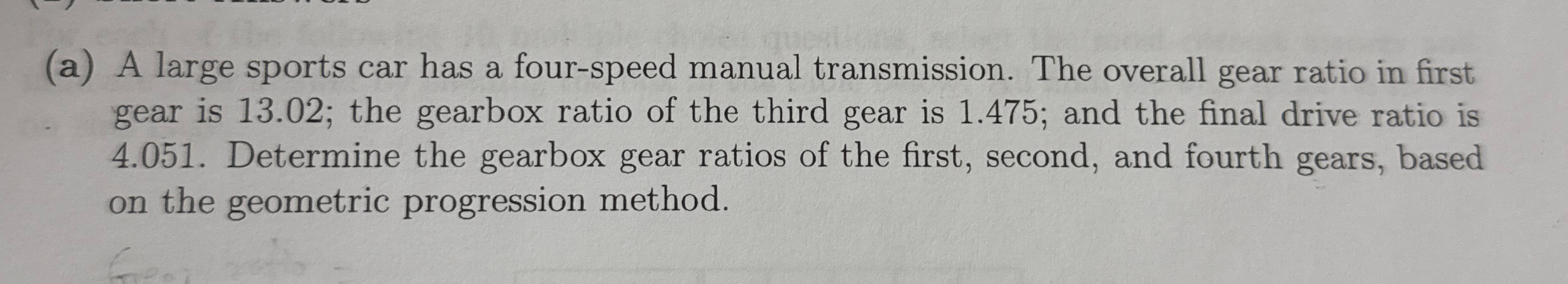 ( a ) A large sports car has a four - speed