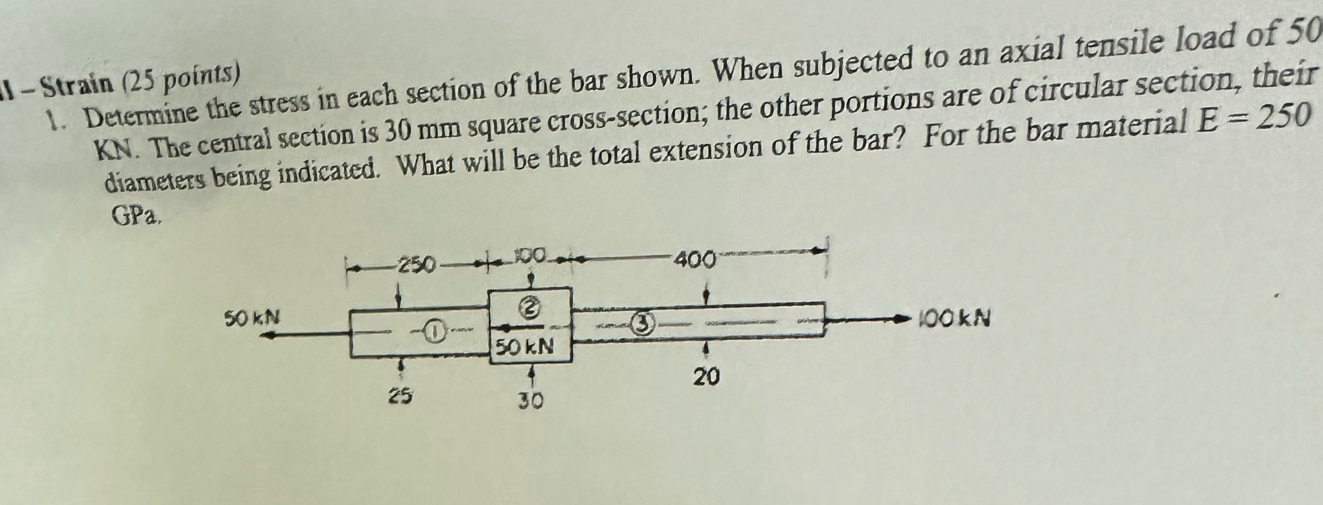 1 - Strain Determine the stress in each section