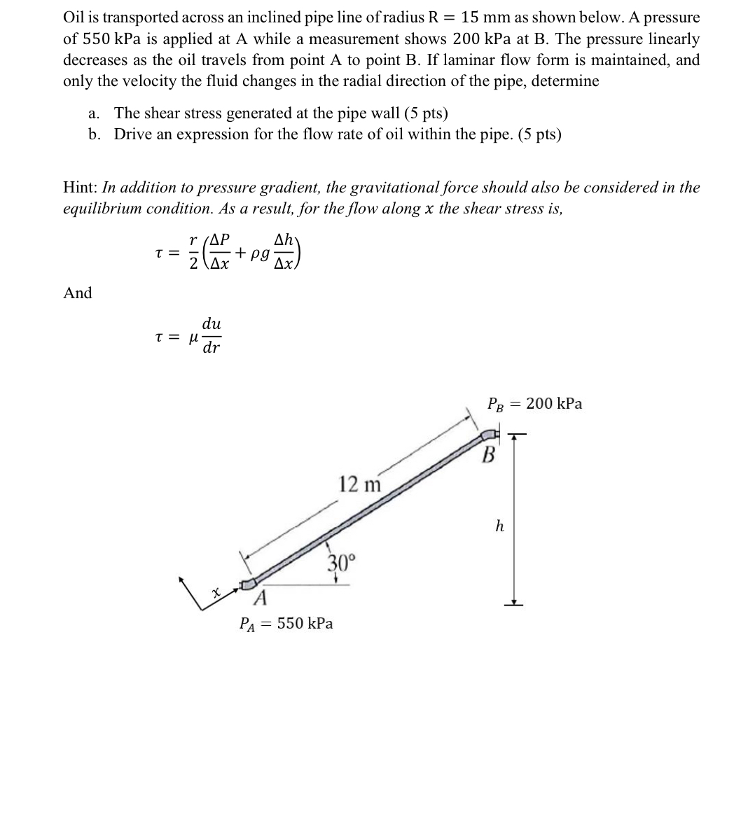 Oil is transported across an inclined pipe line