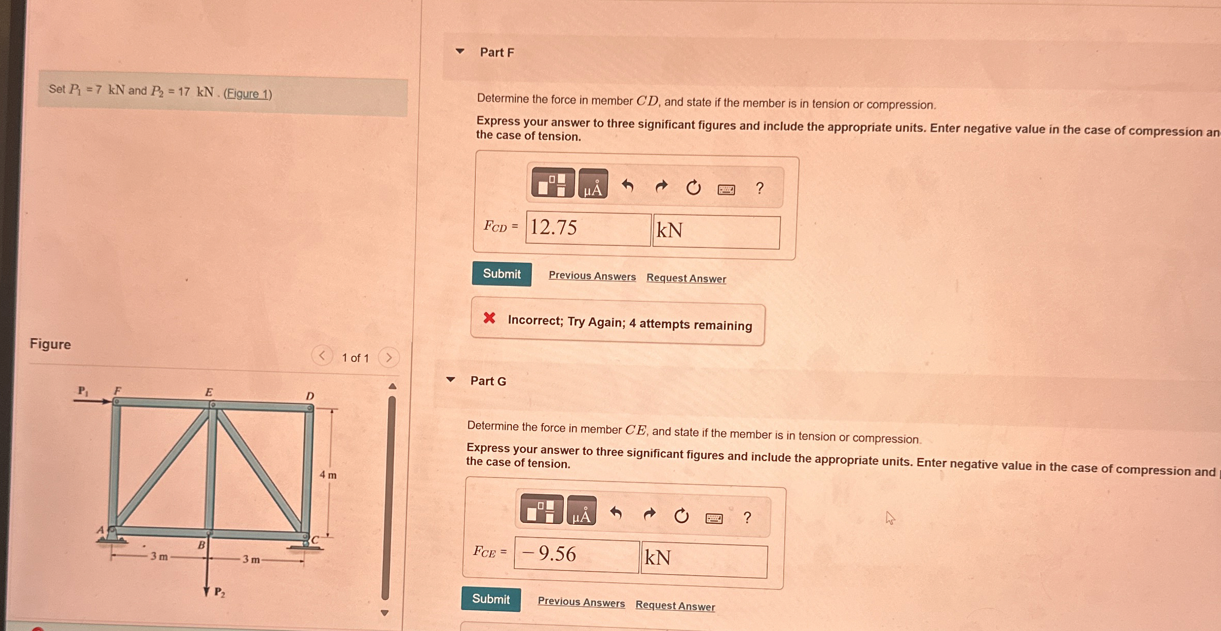 Part F Set P 1 = 7 k N and P 2 = 1 7 k N ( Eigure