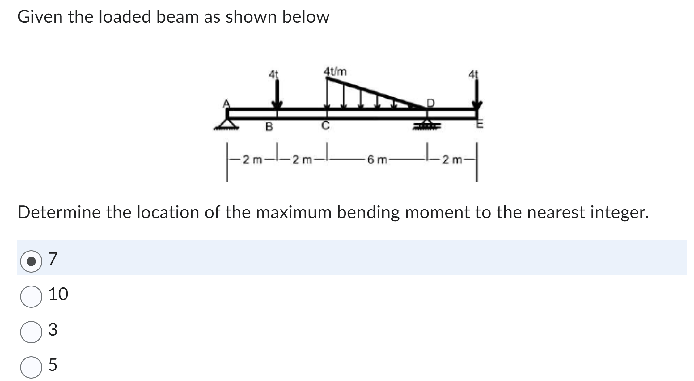 Given the loaded beam as shown below Determine