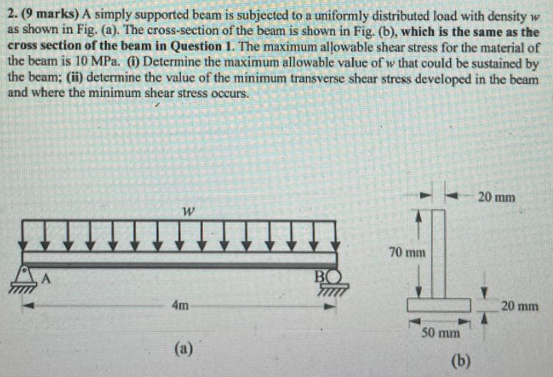 2 . ( 9 marks ) A simply supported beam is