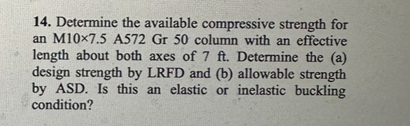 Determine the available compressive strength for
