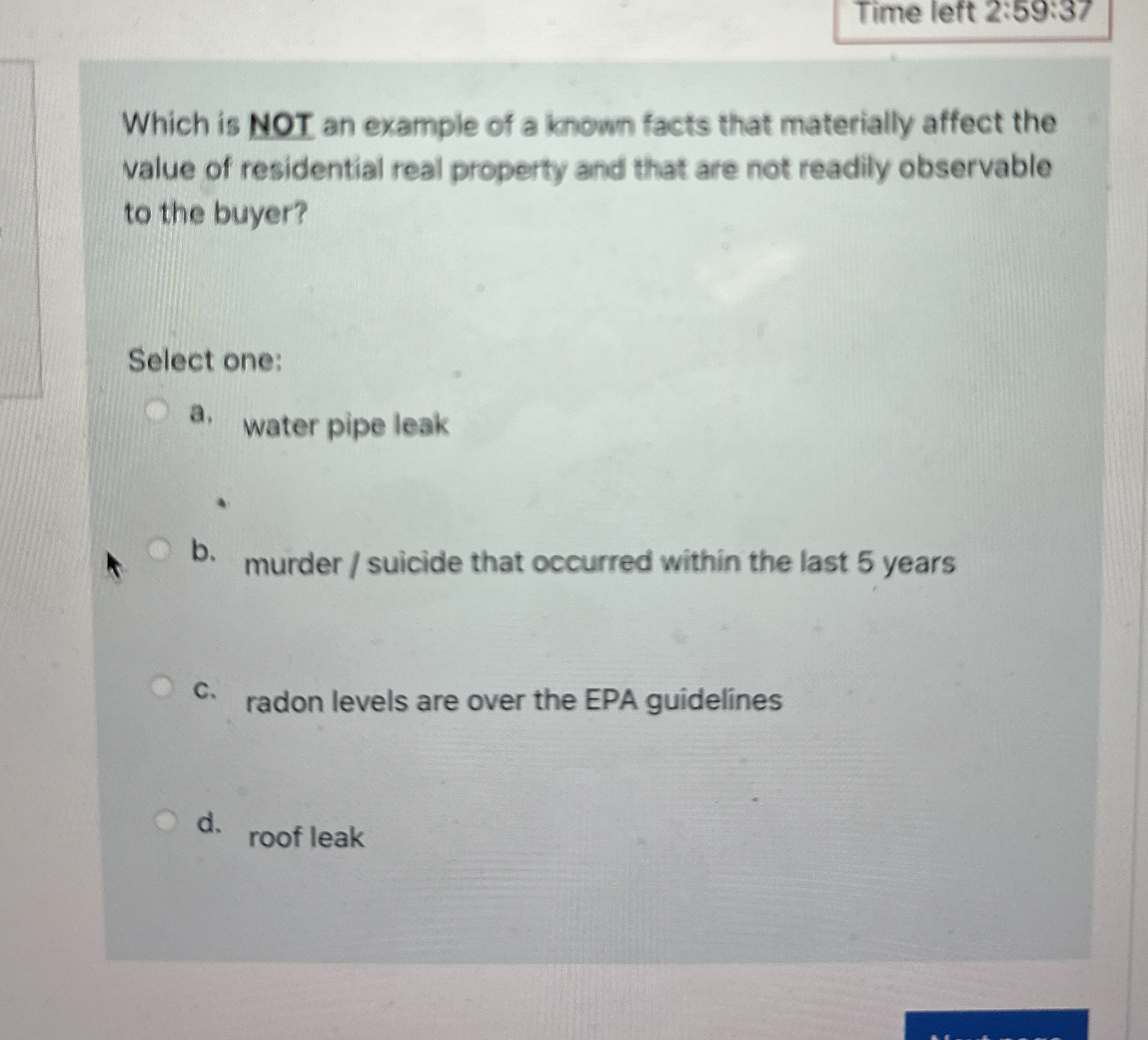 Which is NOT an example of a known facts that