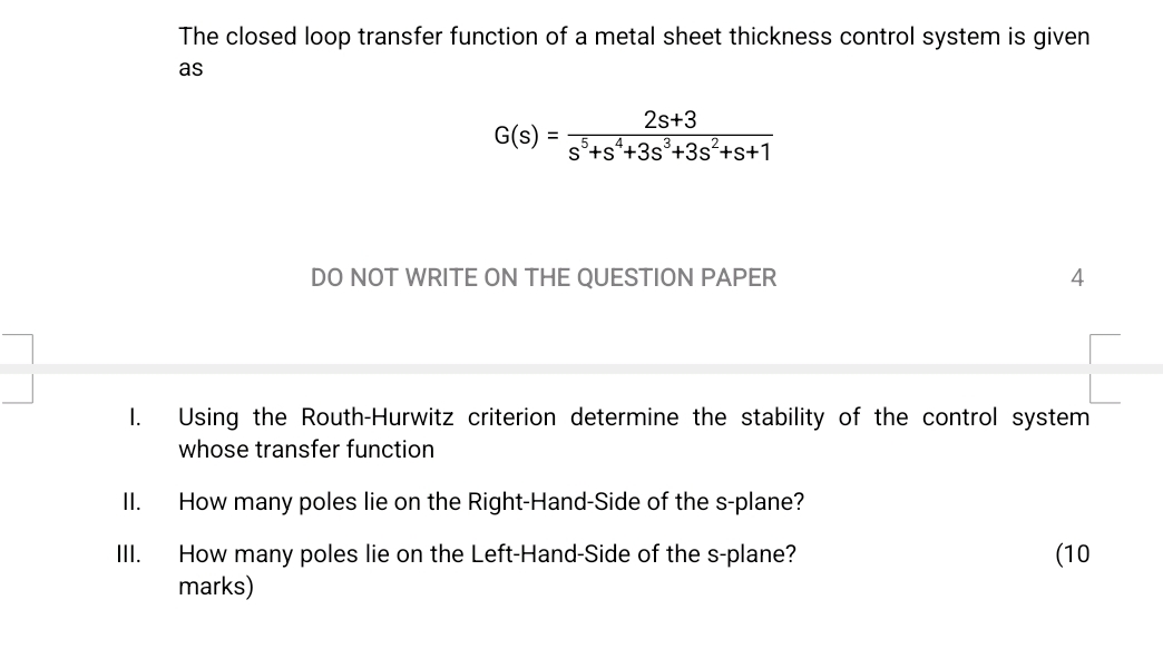 The closed loop transfer function of a metal