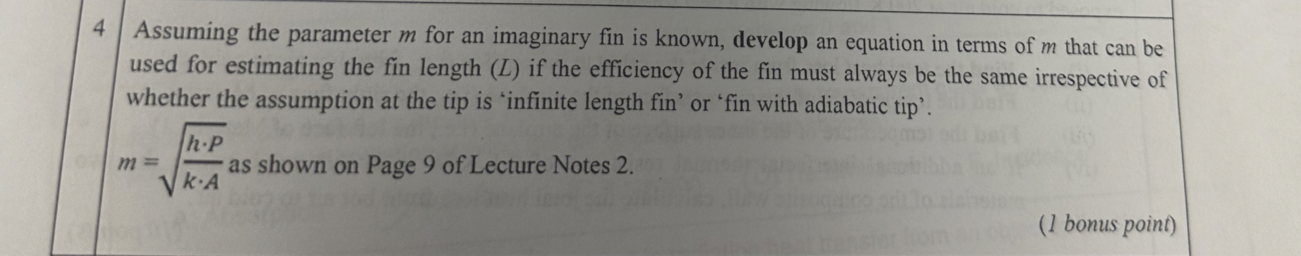 4 Assuming the parameter m for an imaginary fin