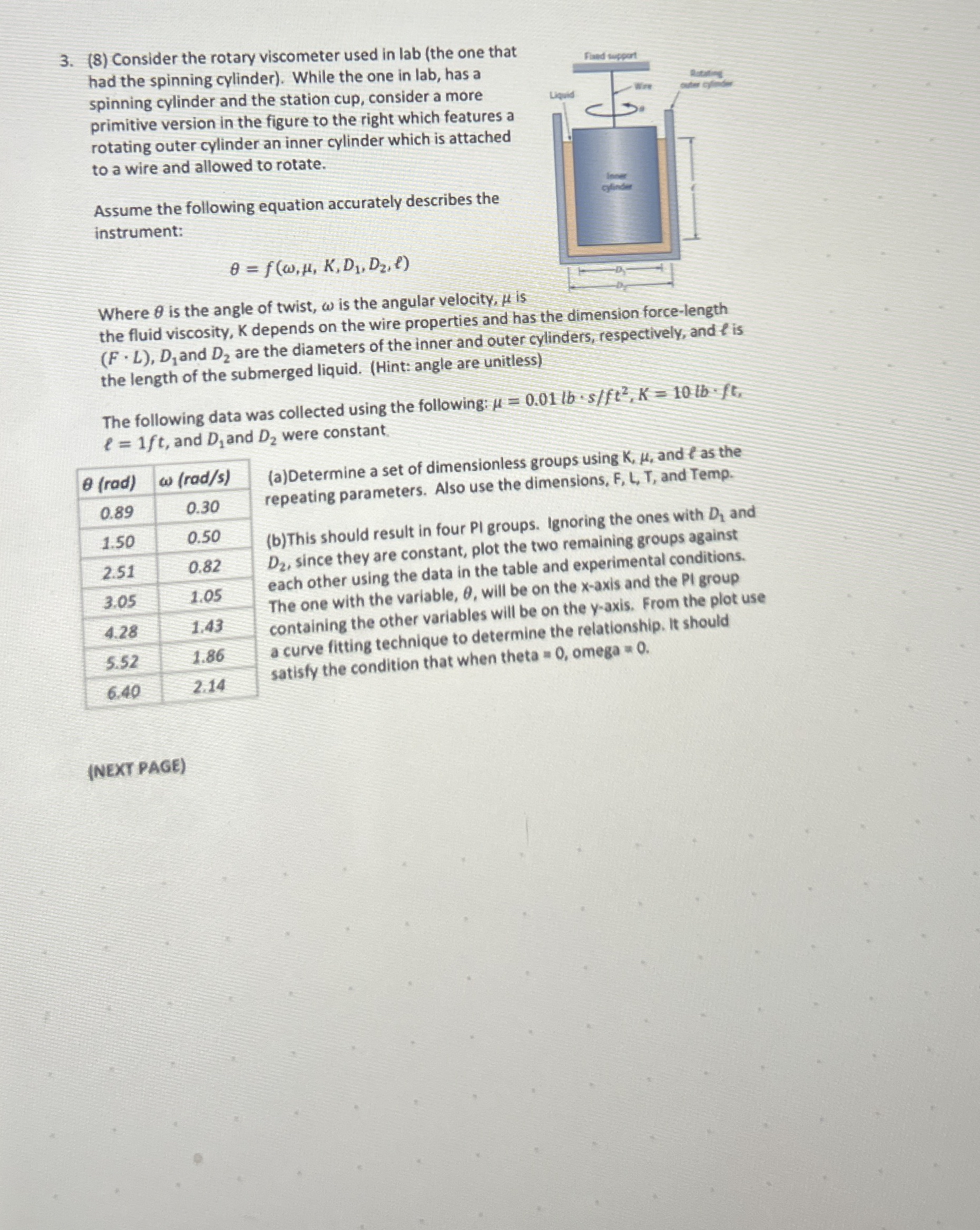 ( 8 ) Consider the rotary viscometer used in lab