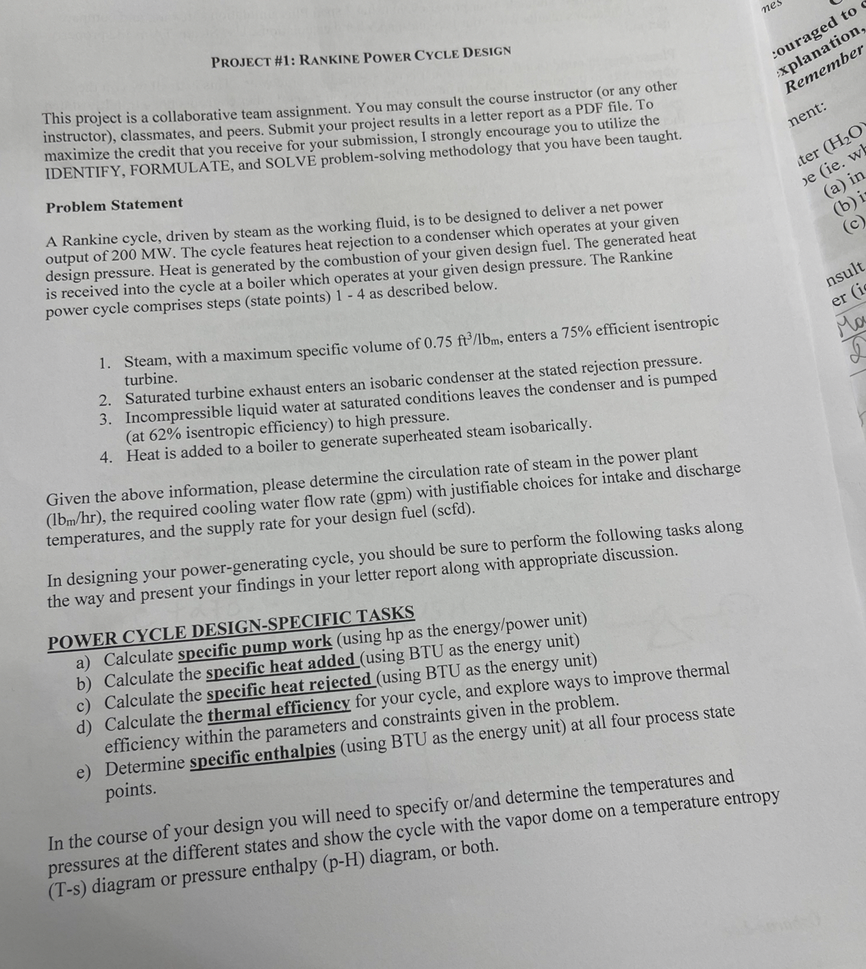 PRoJECT # 1 : Rankine Power CYCle DESIGN This