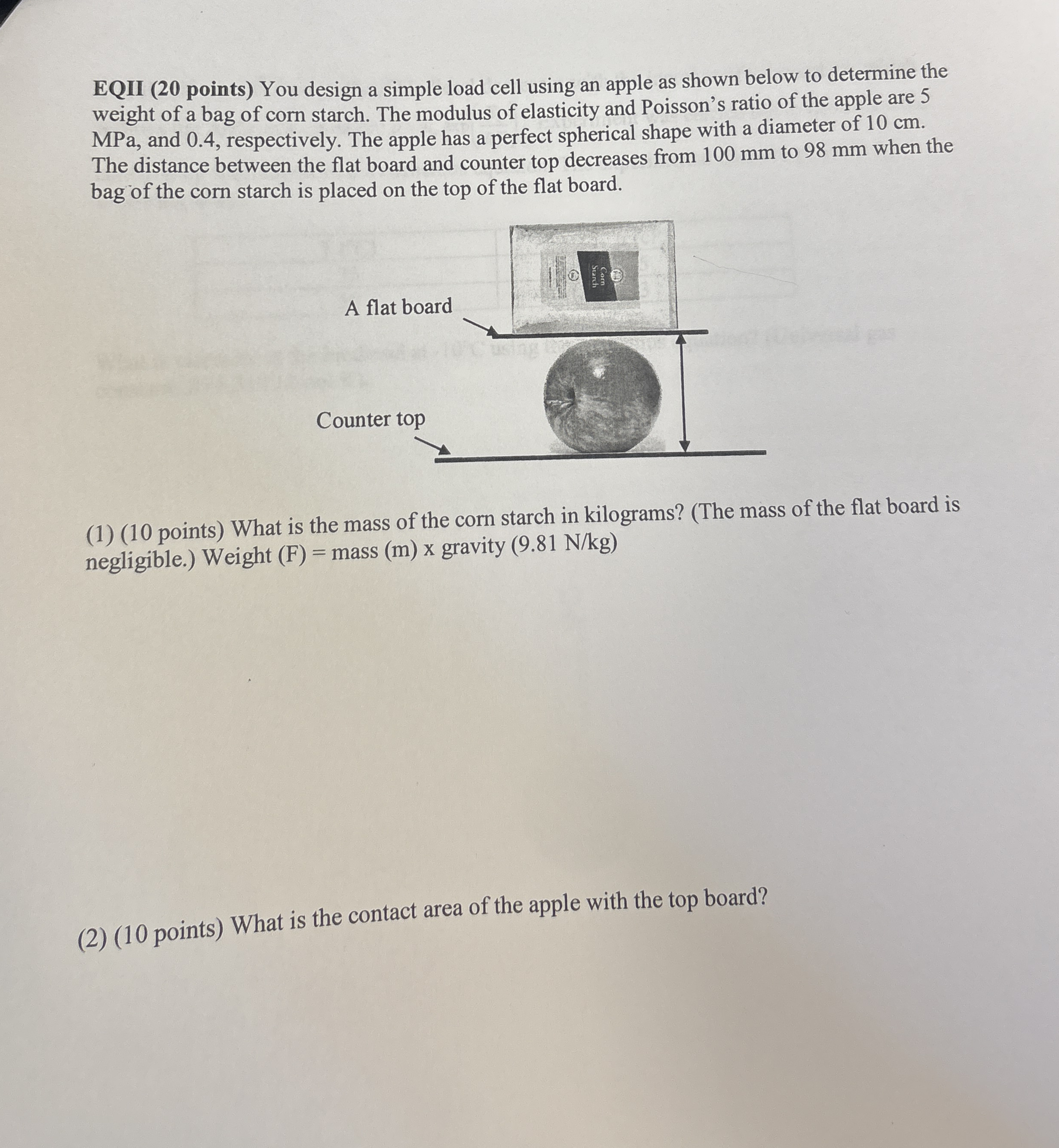 EQII ( 2 0 points ) You design a simple load cell