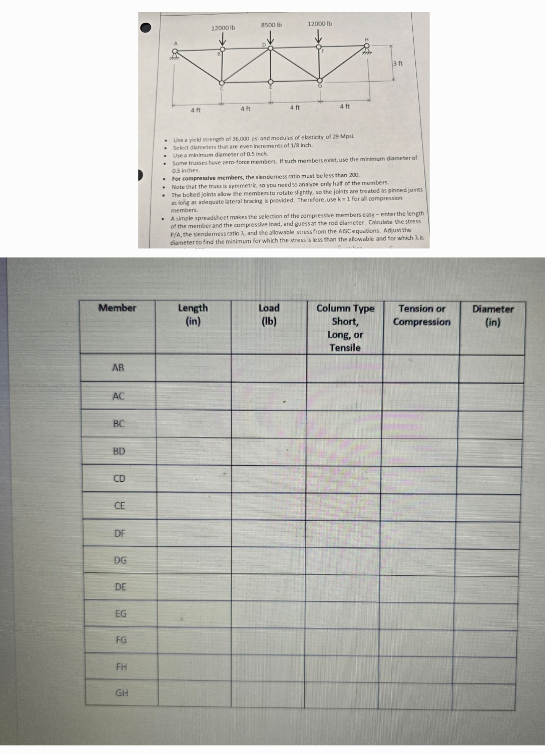 ENGR 3 0 2 4 1 4 Truss Lab Answer Sheet Use a