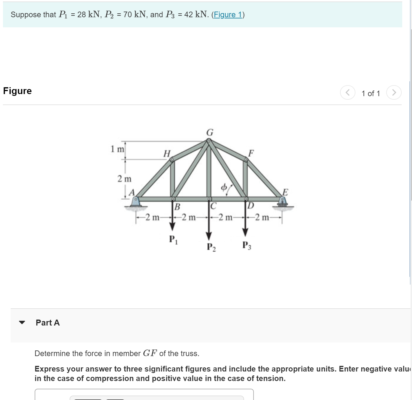 Figure Part A Determine the force in member \ ( G