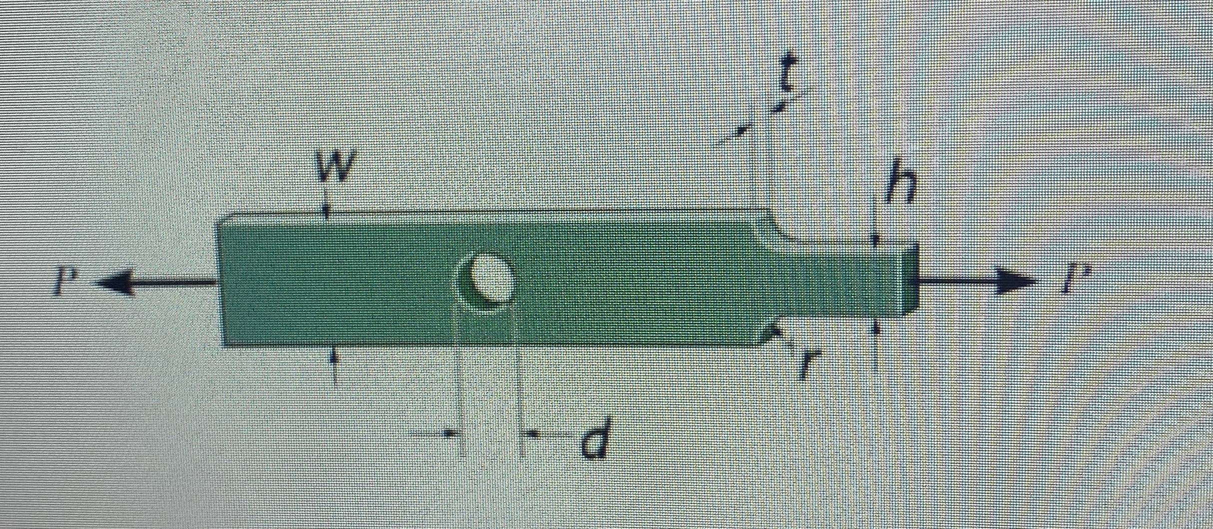Given t = 1 in , d = 0 . 4 0 in , h = 1 . 3 in ,