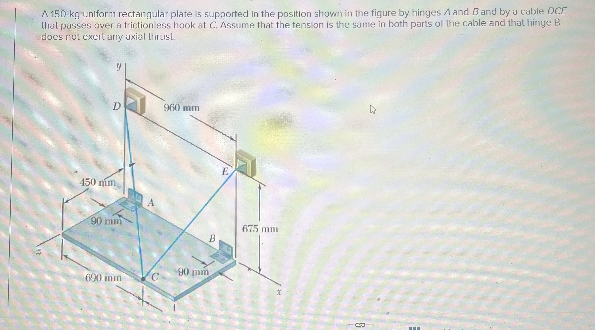 A 1 5 0 - kg uniform rectangular plate is