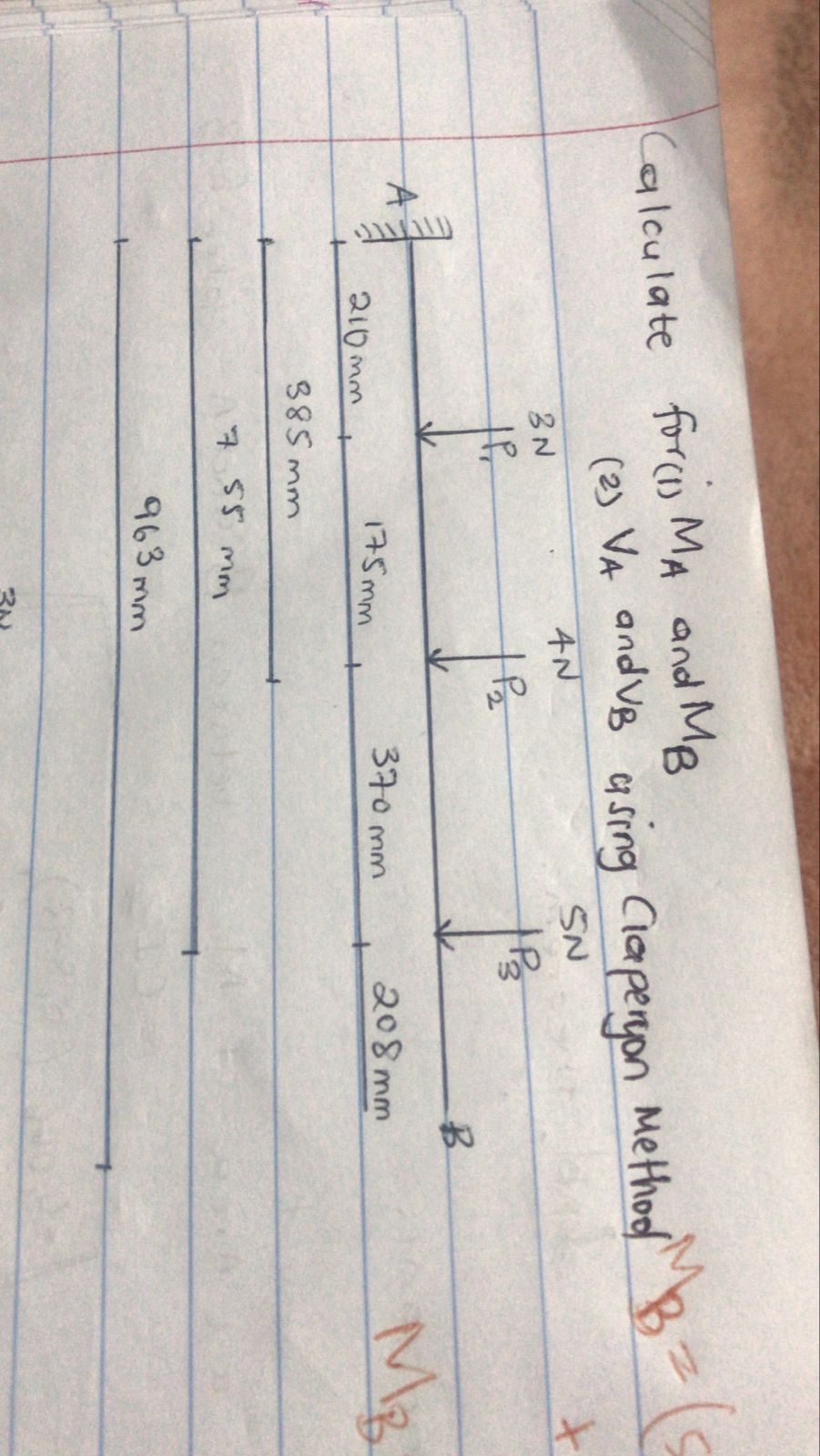 Calculate for ( 1 ) M A and M B ( 2 ) V A and V B