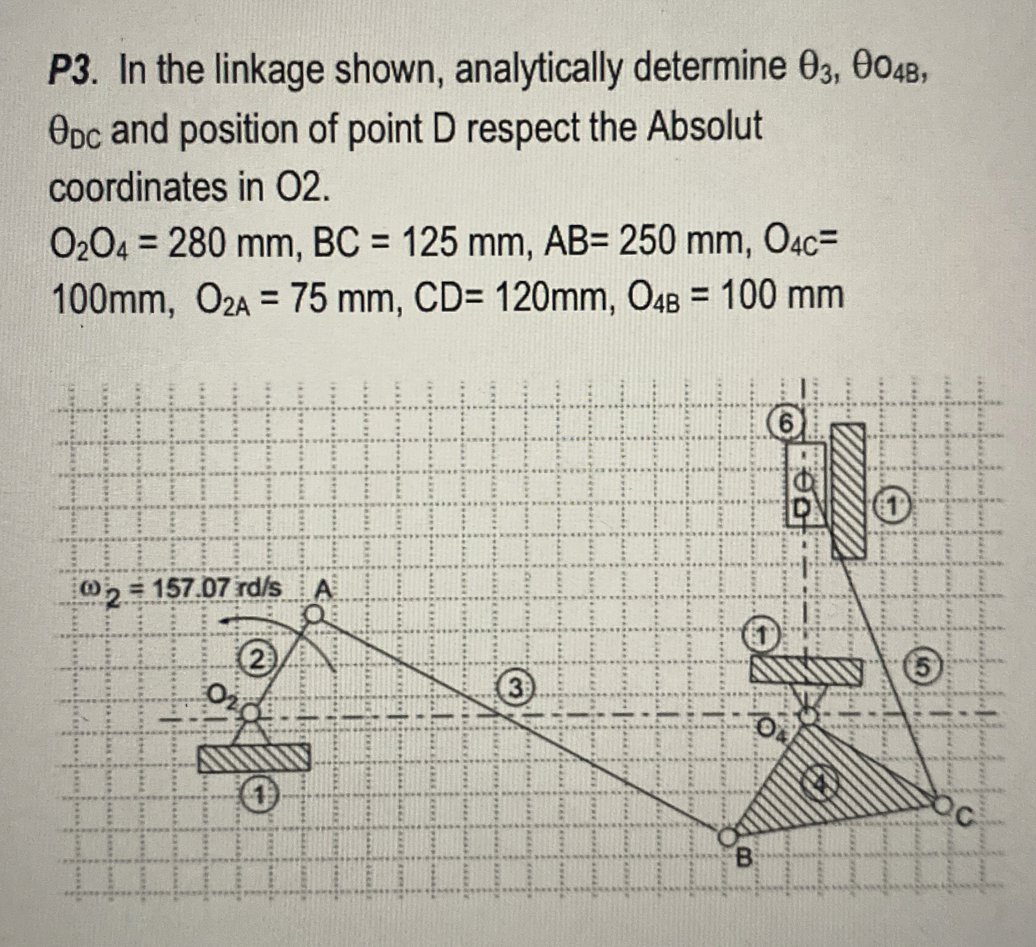 P 3 . In the linkage shown, analytically