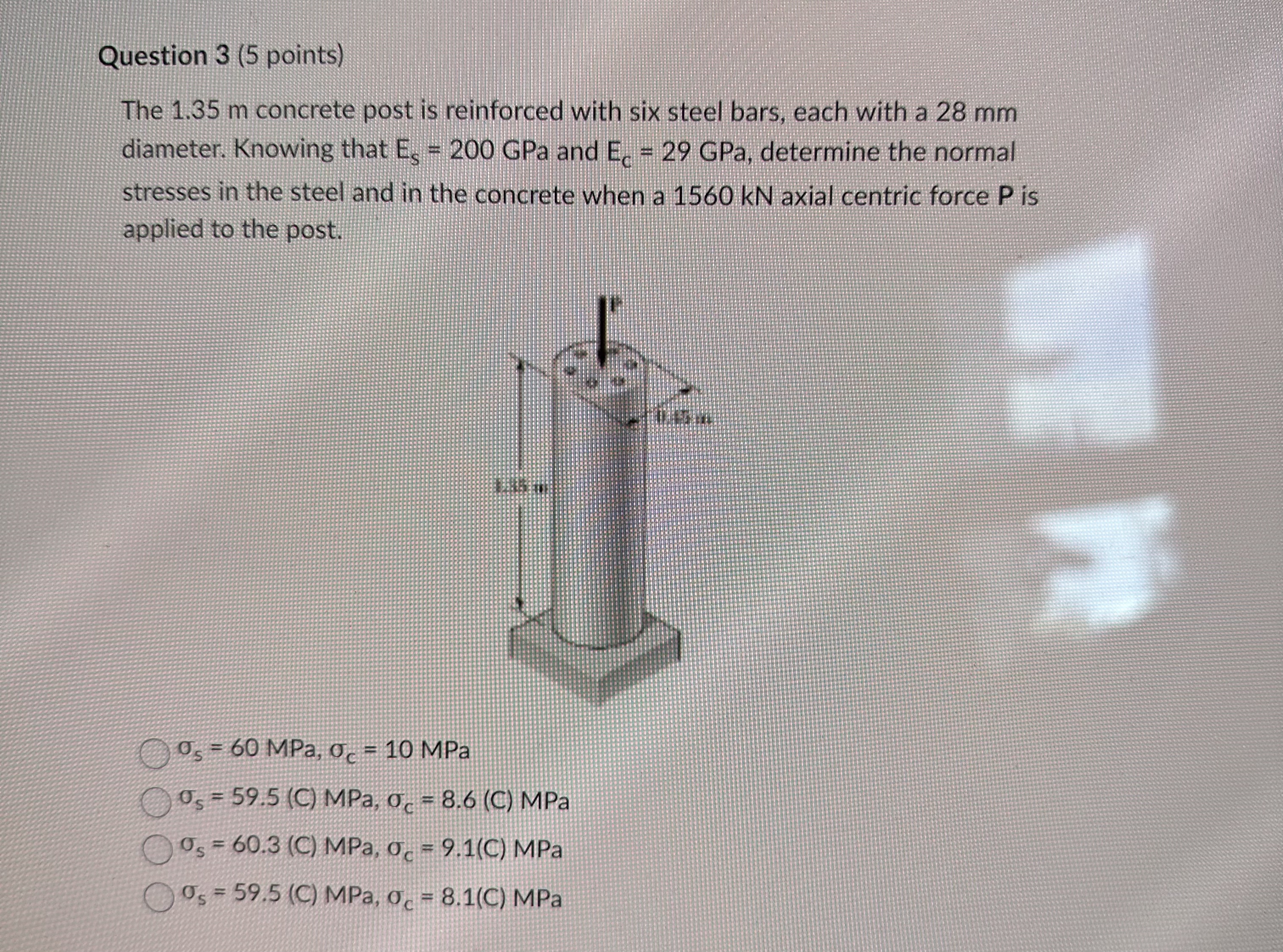 Question 3 ( 5 points ) The 1 . 3 5 m concrete