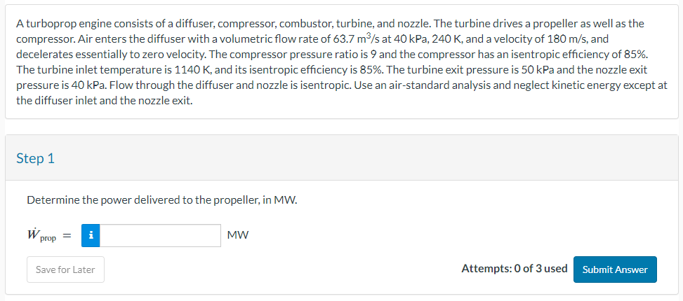 A turboprop engine consists of a diffuser,
