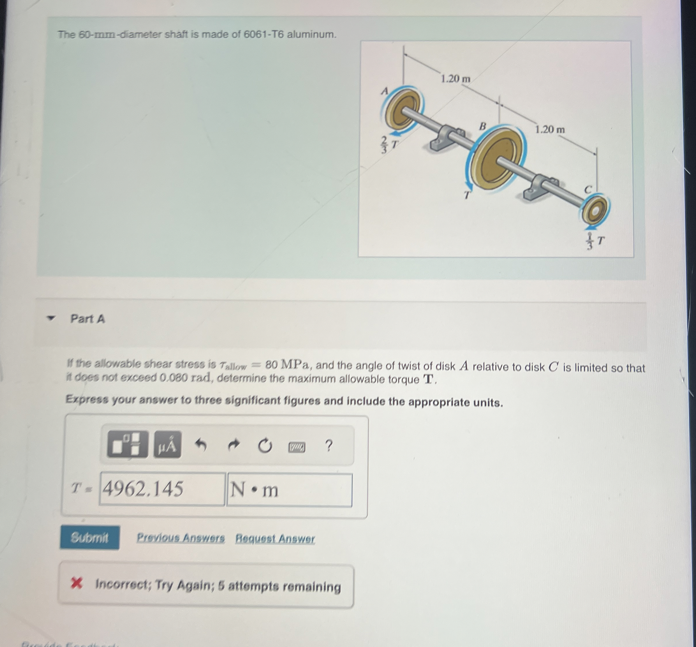 The 6 0 - mm - diameter shaft is made of 6 0 6 1