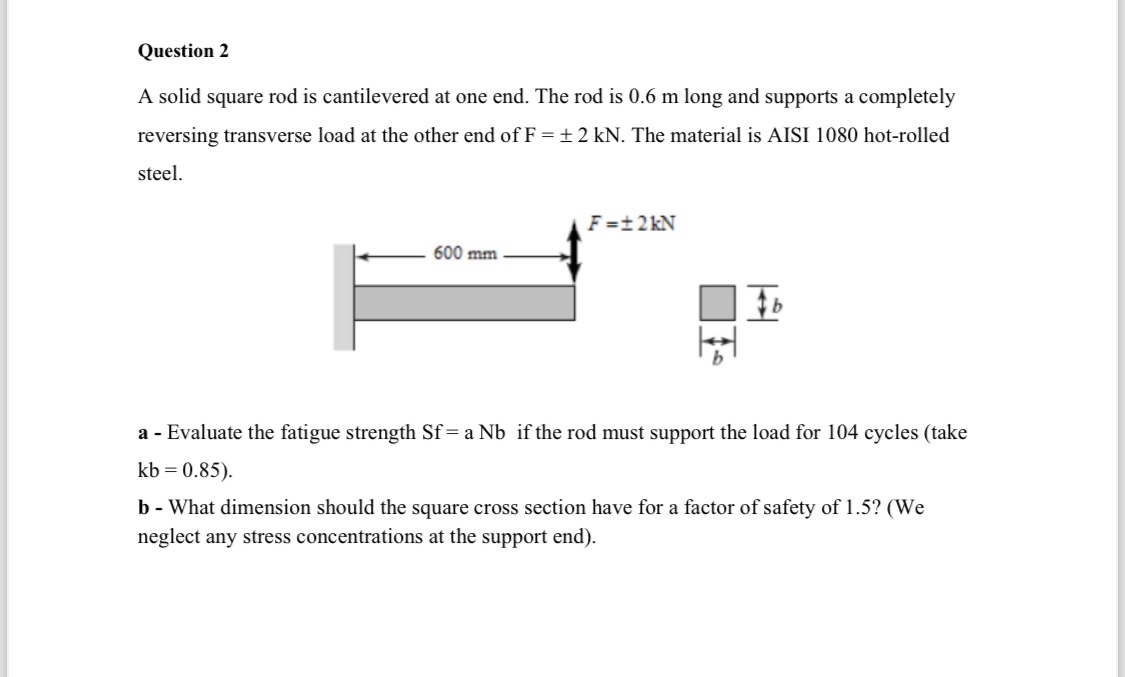 Question 2 A solid square rod is cantilevered at