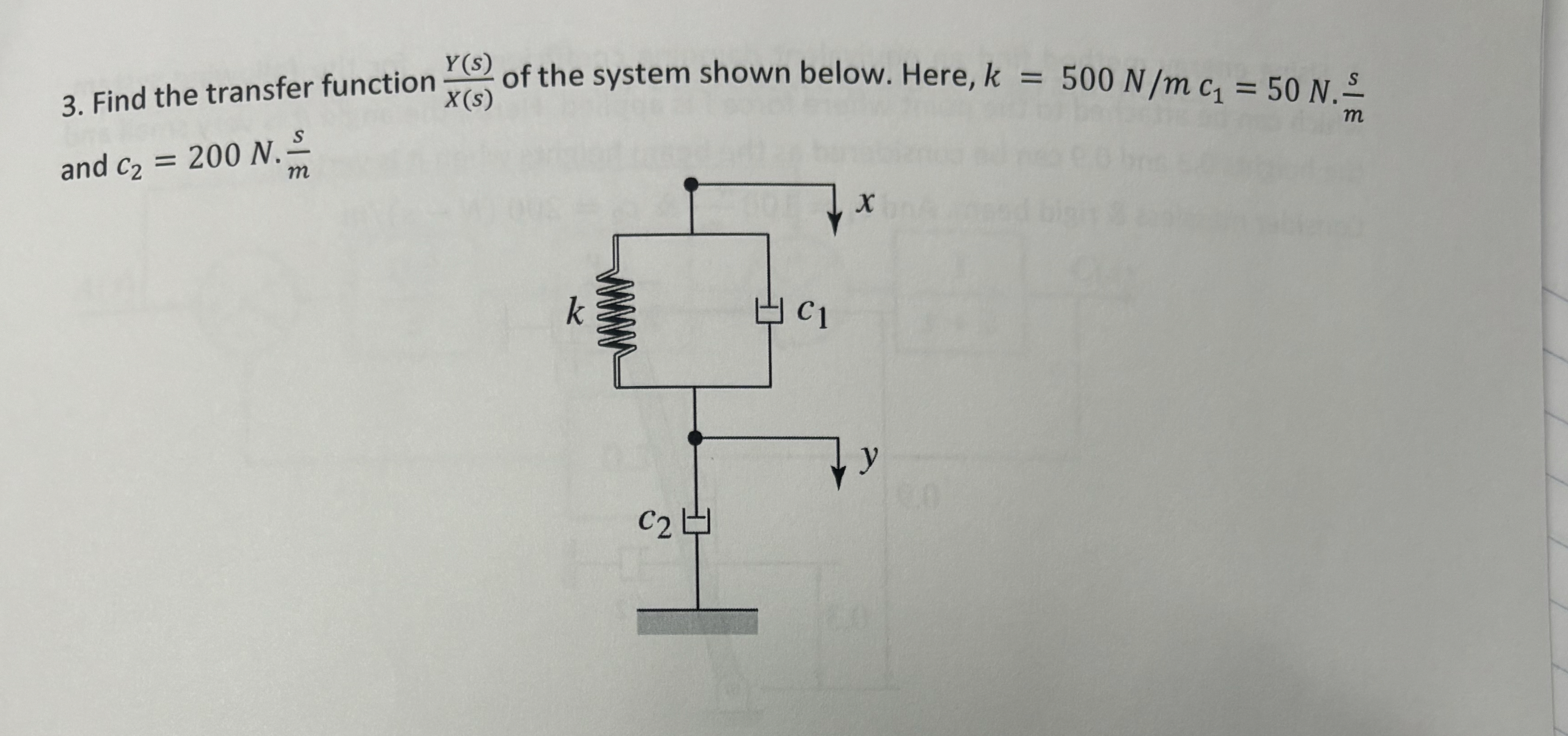 Find the transfer function Y ( s ) x ( s ) of the