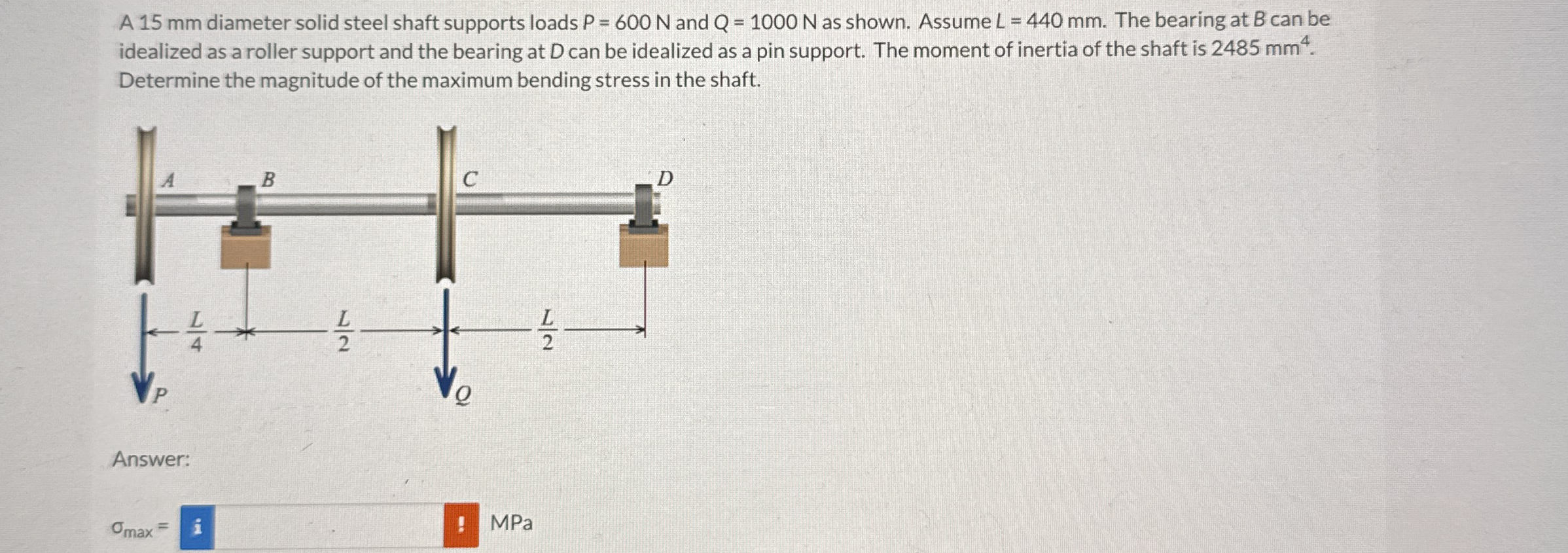 A 1 5 mm diameter solid steel shaft supports