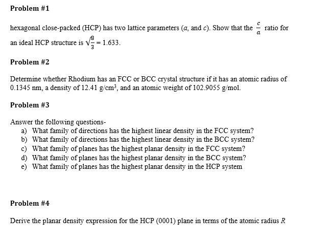Problem \ # 1 hexagonal close - packed ( HCP )