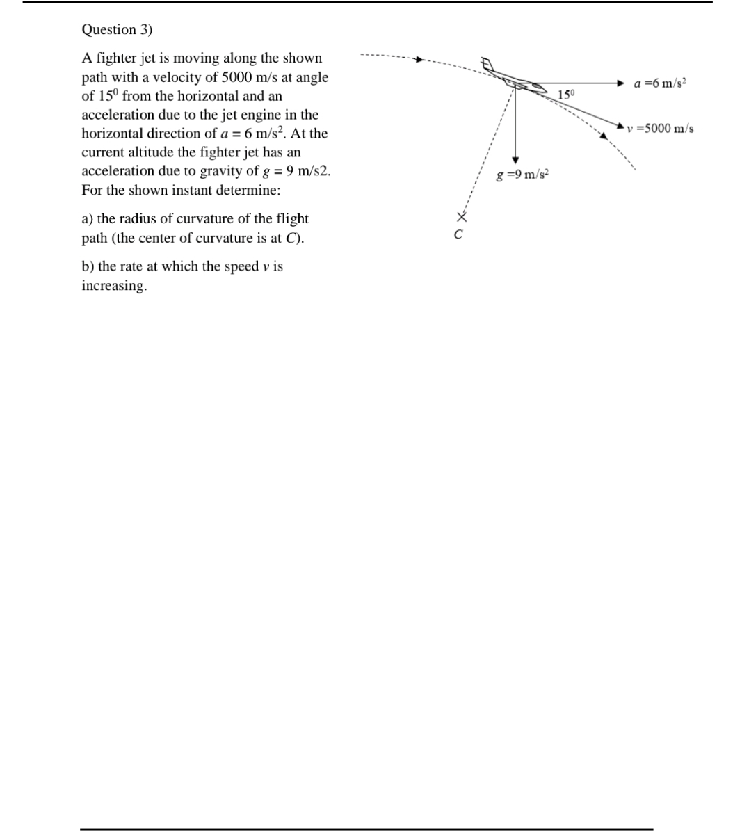 Question 3 ) A fighter jet is moving along the