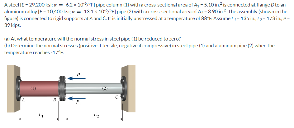 A steel E = 2 9 , 2 0 0 ksi; = 6 . 2 1 0 - 6 F