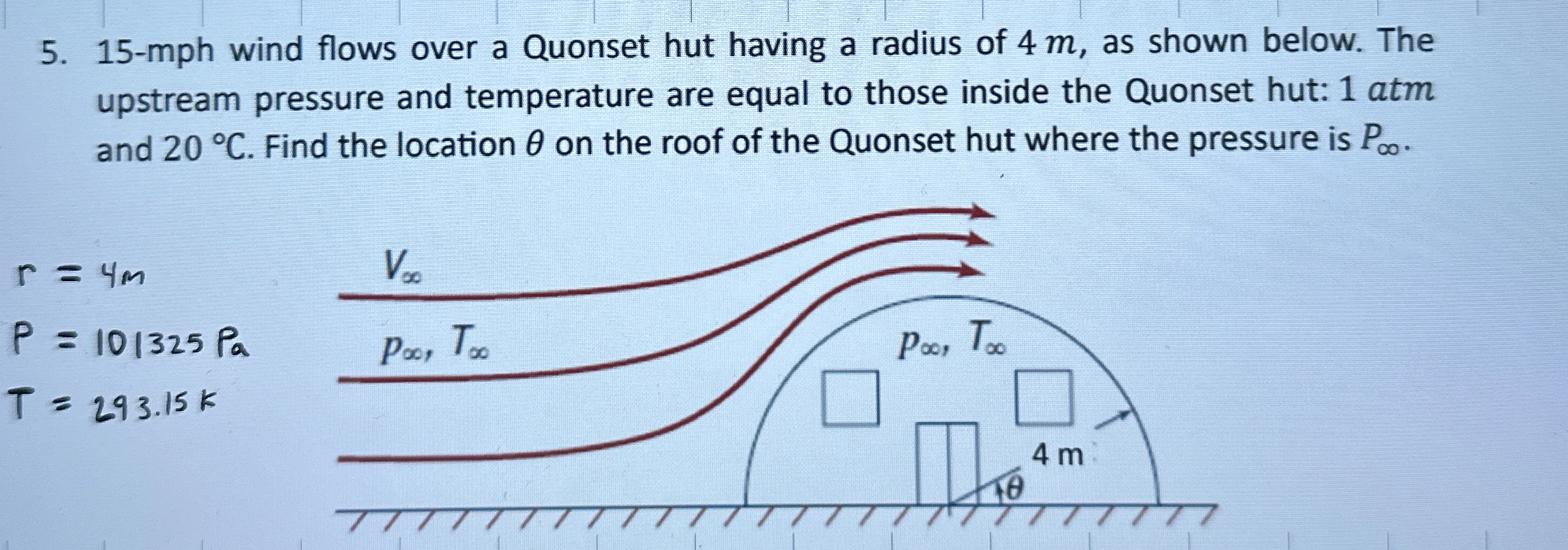 1 5 - mph wind flows over a Quonset hut having a