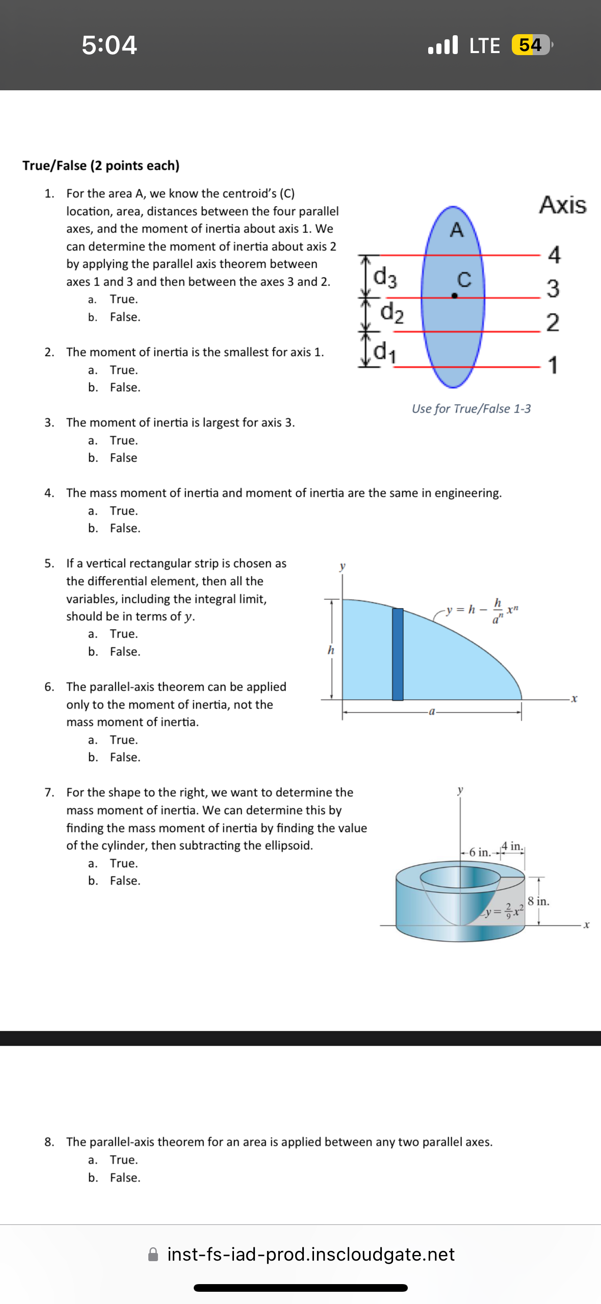 True / False ( 2 points each ) 1 . For the area A