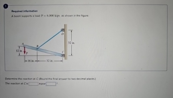 Required information A boom supports a load P = 6