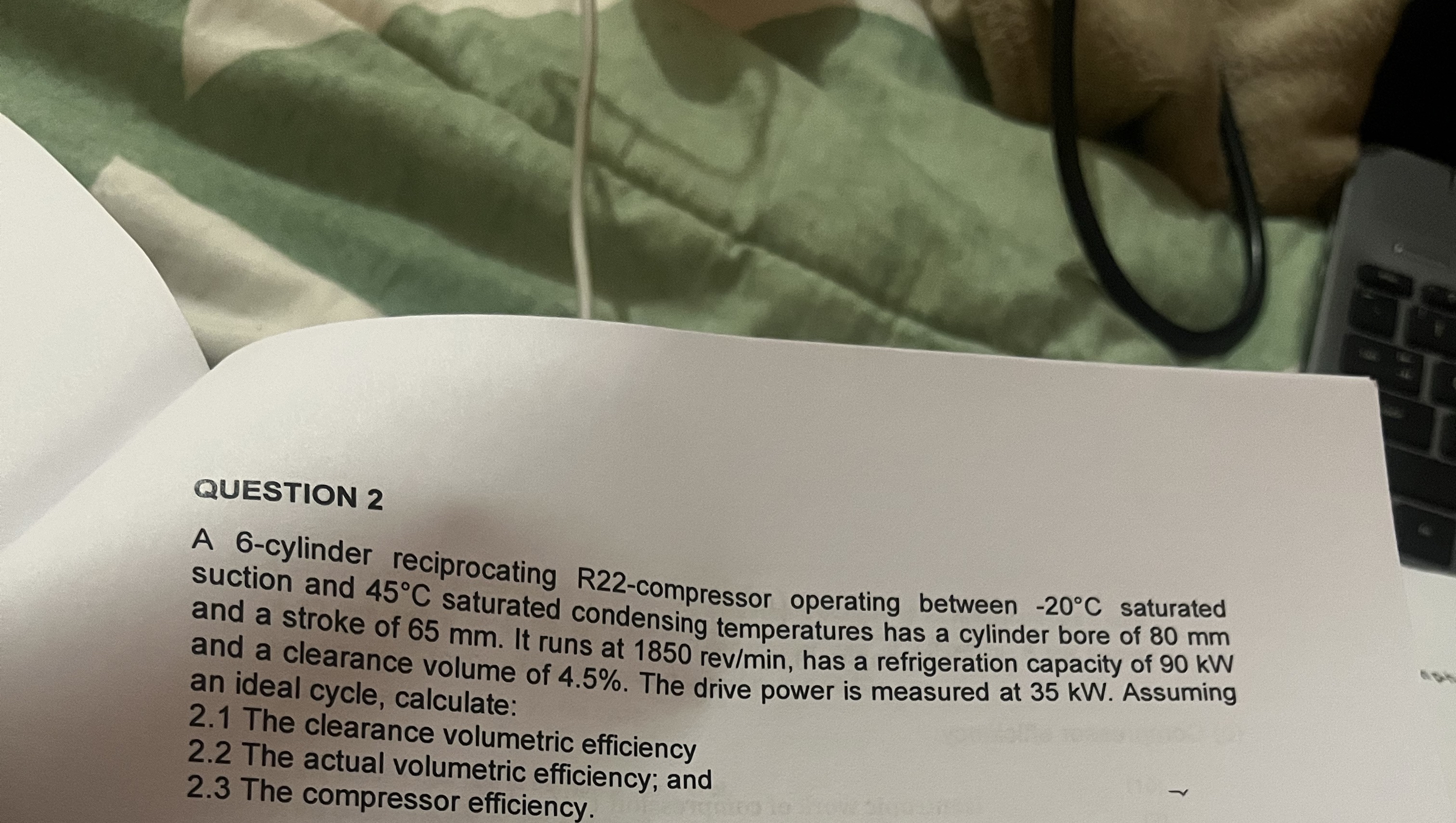 QUESTION 2 A 6 - cylinder reciprocating R 2 2 -
