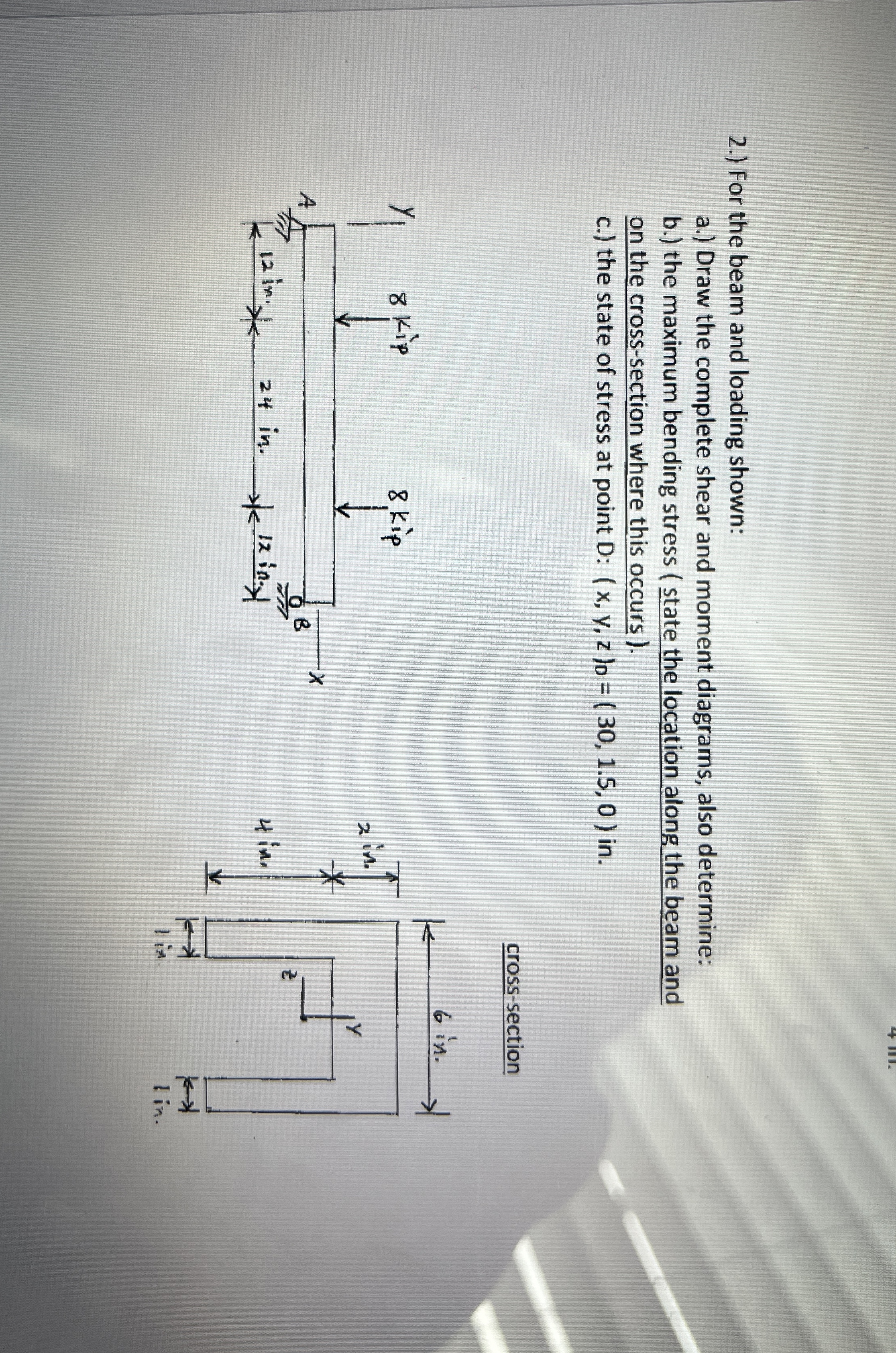 2 . ) For the beam and loading shown: a . ) Draw