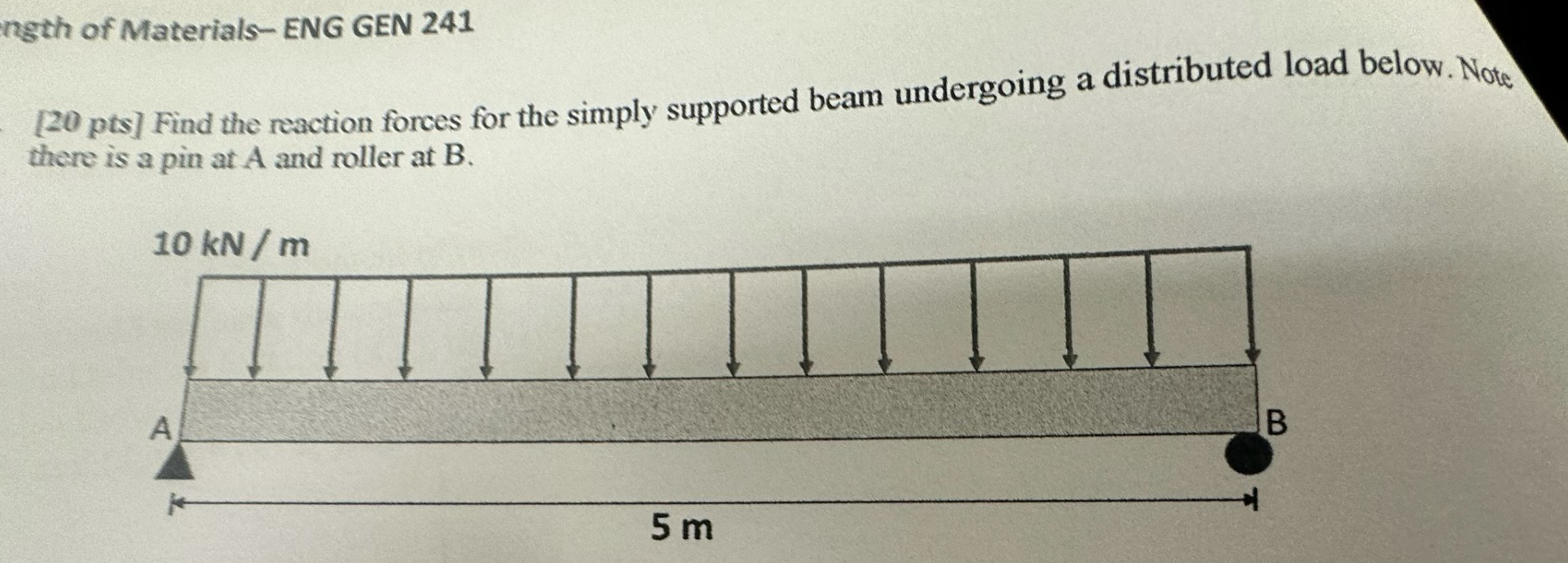 [ 2 0 pts ] Find the reaction forces for the
