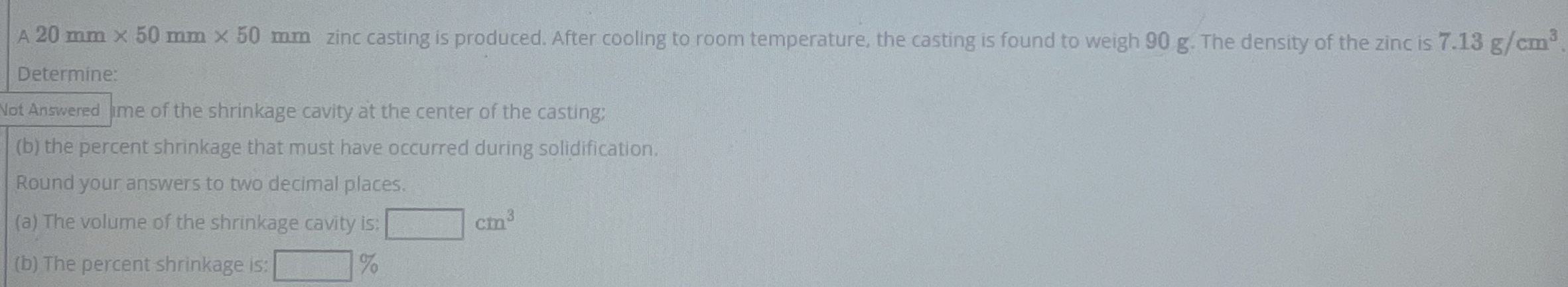 A 2 0 m m 5 0 m m 5 0 m m zinc casting is