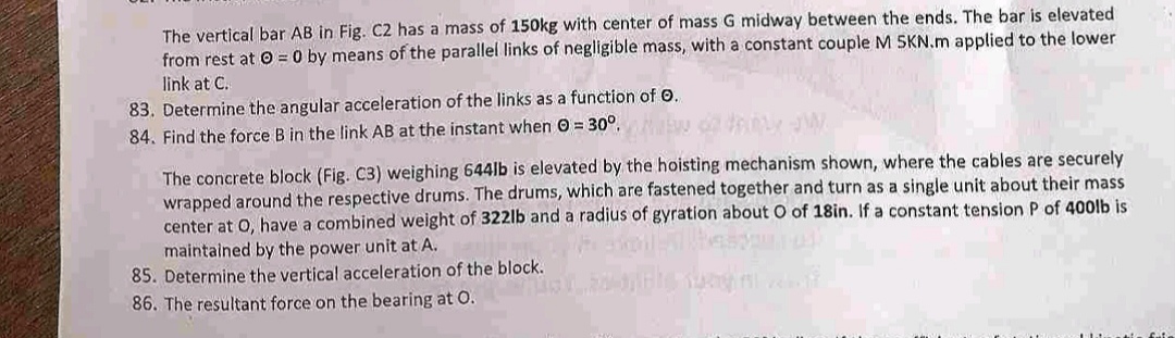 The vertical bar AB in Fig. C 2 has a mass of 1 5