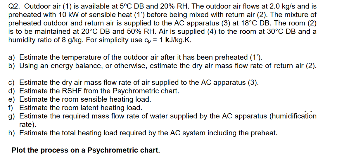 Q 2 . Outdoor air ( 1 ) is available at 5 C DB