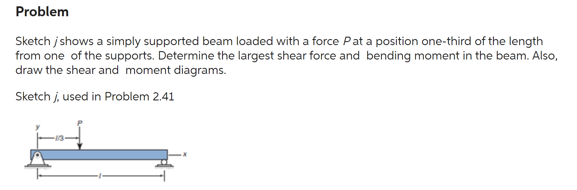 Problem Sketch j shows a simply supported beam