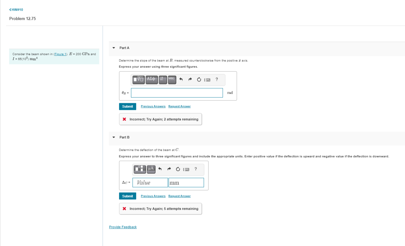 Consider the beam shown in ( Figure 1 ) . EE = 2