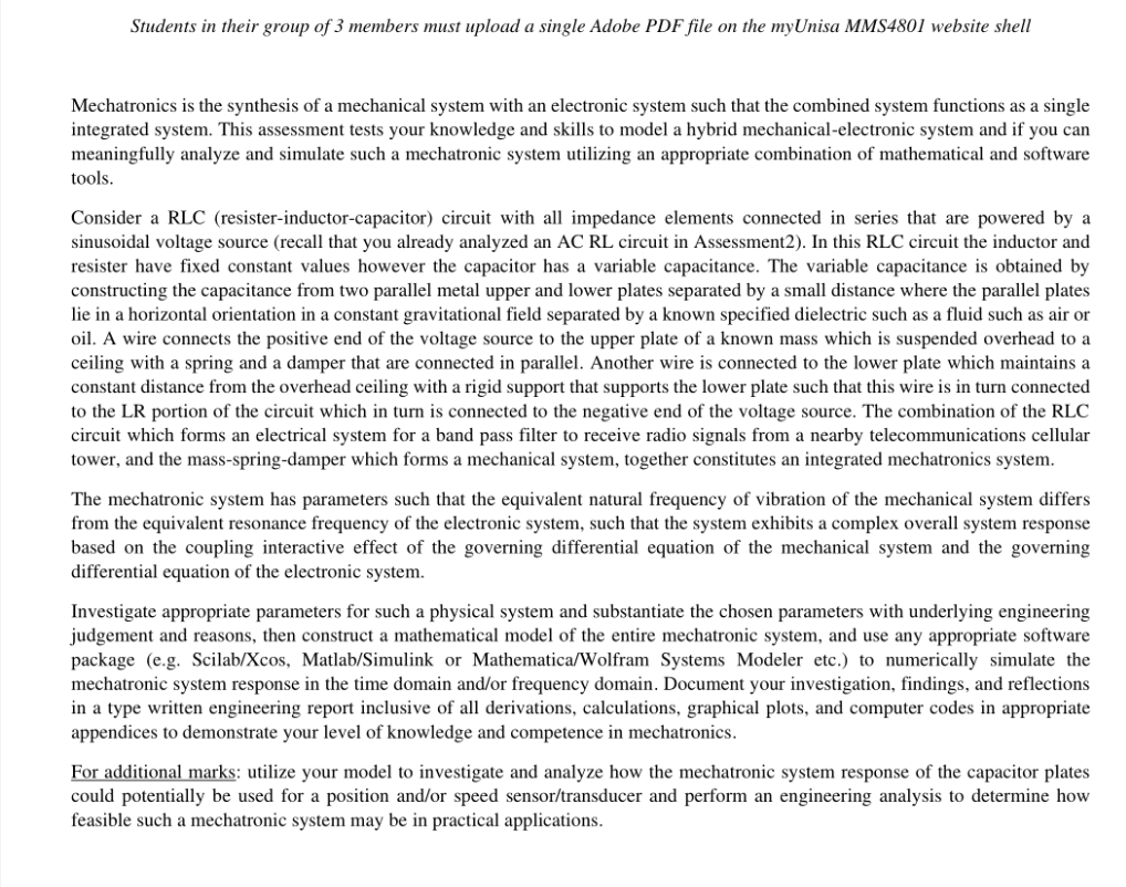 Students in their group of 3 members must upload