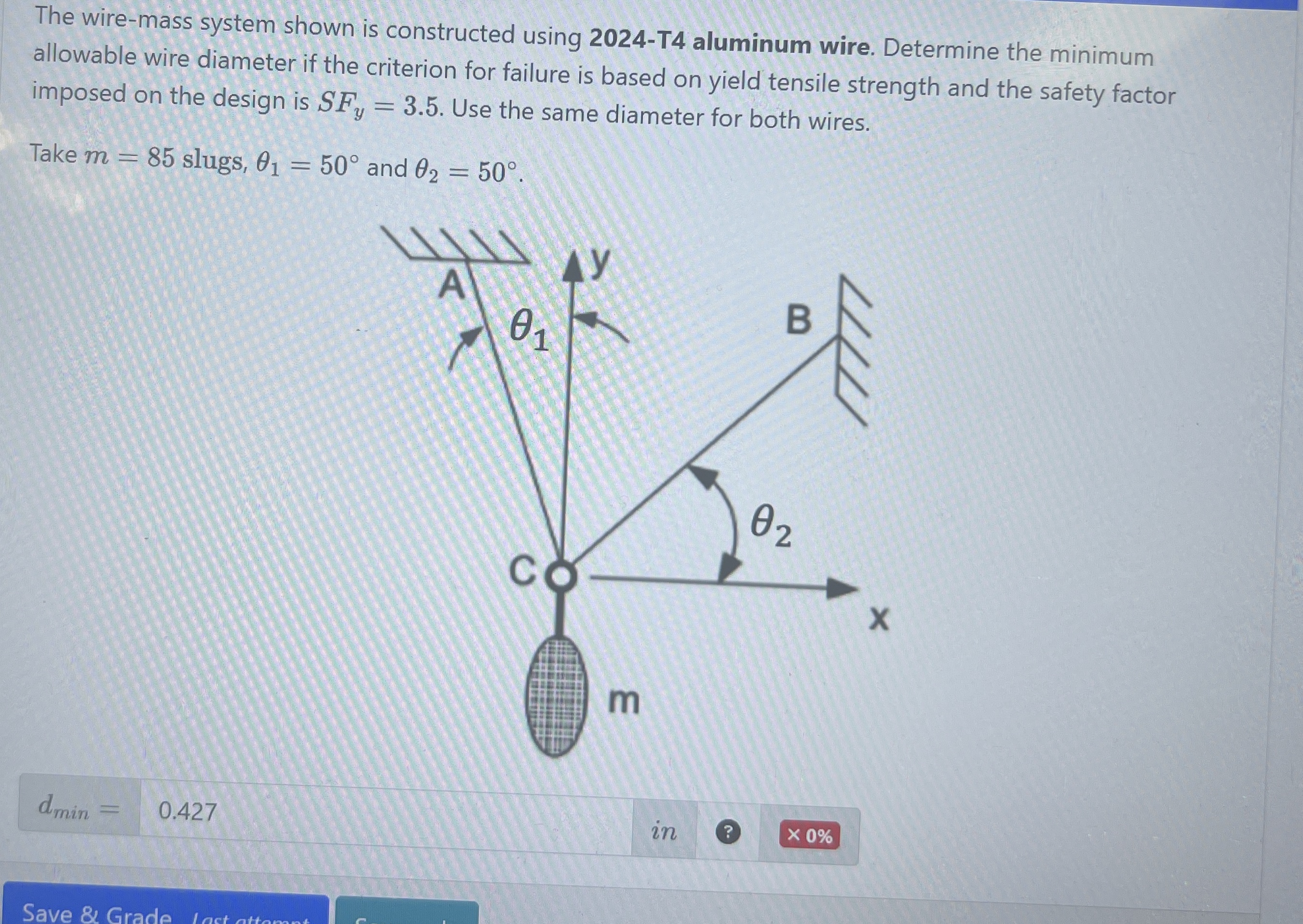 The wire - mass system shown is constructed using