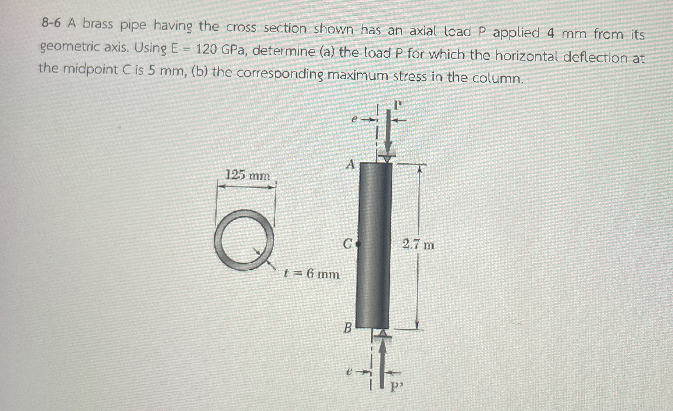 A brass pipe having the cross section shown has