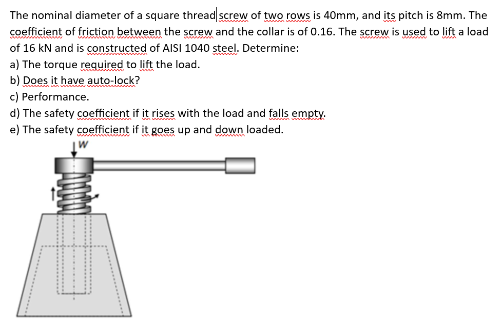 The nominal diameter of a square thread screw of